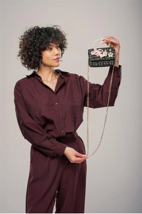 Siyah Altın Kadın El ve Omuz Çantası 17942