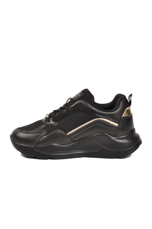 Black Gold Thick Sole Lace-Up Womens Sneakers 051 G