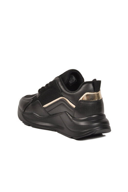 Black Gold Thick Sole Lace-Up Womens Sneakers 051 G
