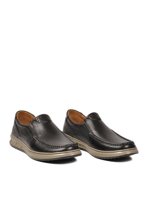 Siyah Bej Hakiki Deri Erkek Casual Ayakkabı 024 M