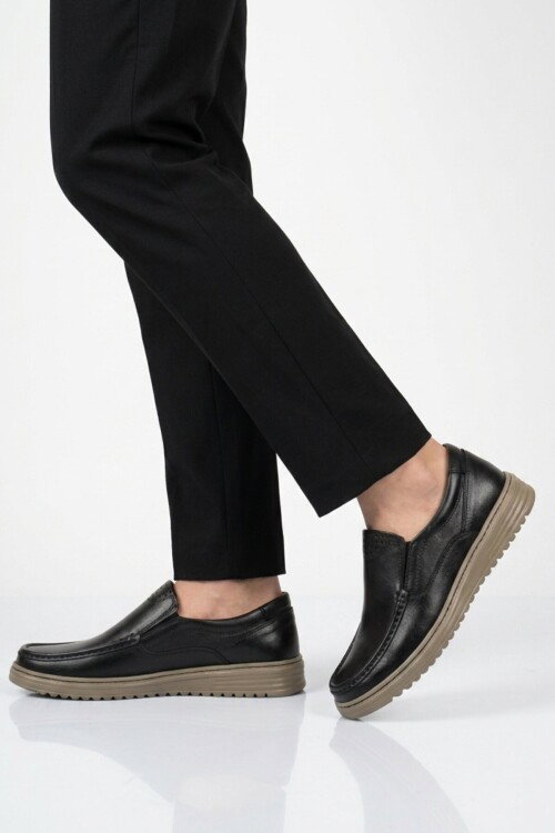 Siyah Bej Hakiki Deri Erkek Casual Ayakkabı 047 M