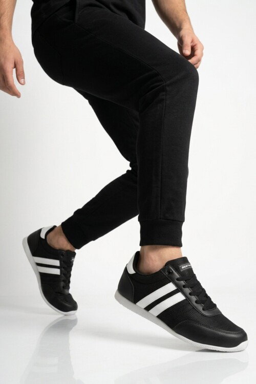 Siyah Beyaz Bağcıklı Hafif Esnek Erkek Spor Ayakkabı BST-2086 M