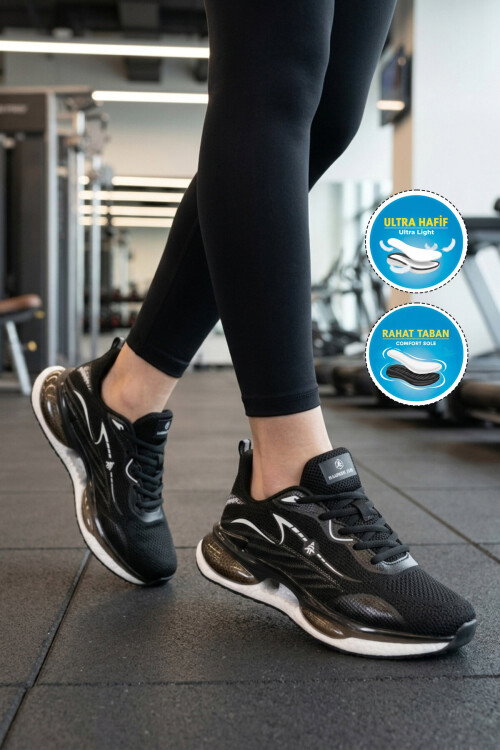 Siyah Beyaz Fileli Hafif Esnek Unisex Spor Ayakkabı 101 25087-G