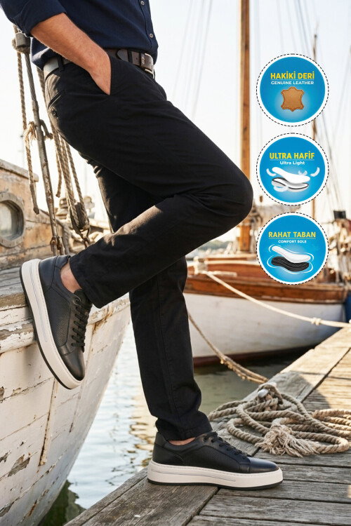 Siyah Beyaz Hakiki Deri Erkek Casual Ayakkabı 6Y3334-8086 M