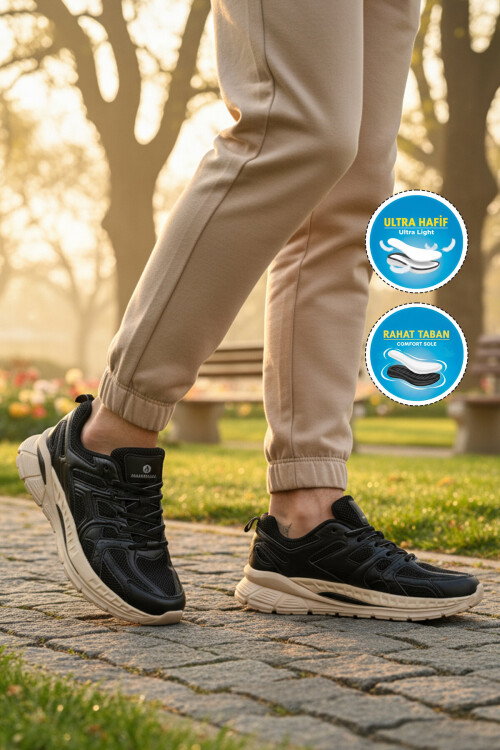 Siyah Fileli Hafif Esnek Erkek Spor Ayakkabı 101 25021 Blausee M