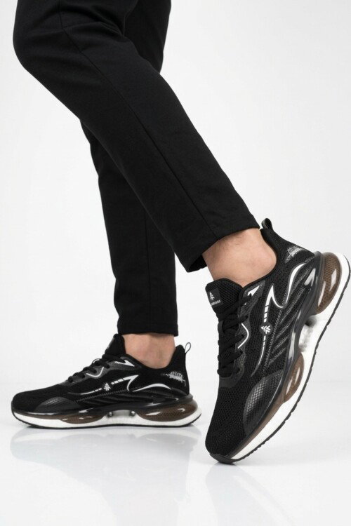 Siyah Beyaz Hafif Esnek Bağcıklı Erkek Spor Ayakkabı Amelıe 101 25087-M