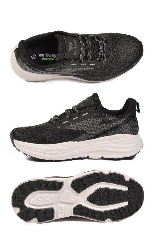 Siyah Beyaz Fileli Hafif Esnek Hafızalı Taban Erkek Spor Ayakkabı Flexion M