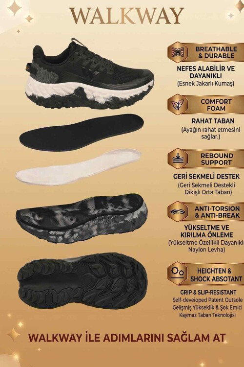 Siyah Beyaz Fileli Hafif Esnek Hafızalı Taban Unisex Spor Ayakkabı Flystep G