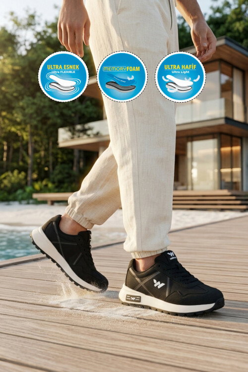 Siyah Hafızalı Taban Hafif Esnek Unisex Spor Ayakkabı Muveon M