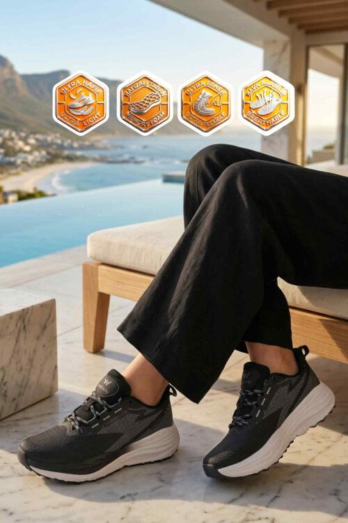 Siyah Beyaz Fileli Hafif Esnek Hafızalı Taban Unisex Spor Ayakkabı Flexion G