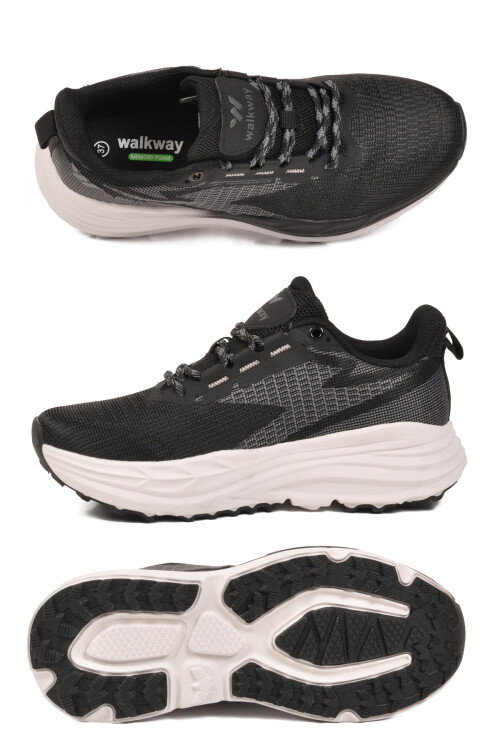 Siyah Beyaz Fileli Hafif Esnek Hafızalı Taban Unisex Spor Ayakkabı Flexion G