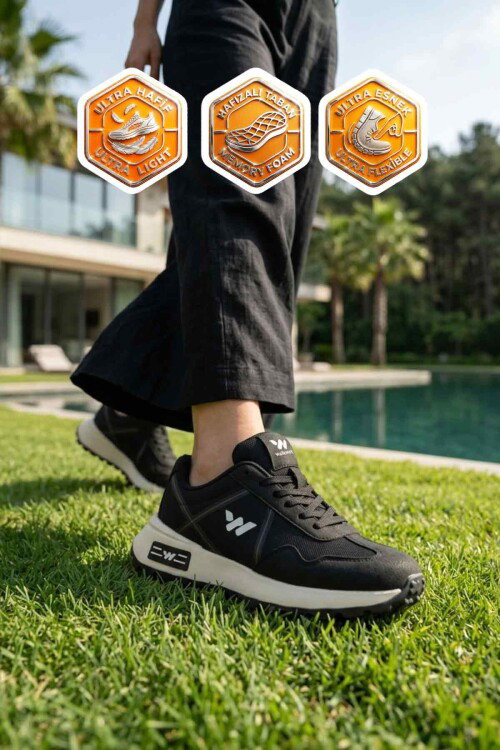 Siyah Hafızalı Taban Hafif Esnek Unisex Spor Ayakkabı Muveon G