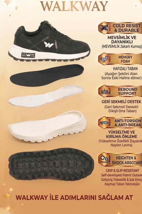 Siyah Hafızalı Taban Hafif Esnek Unisex Spor Ayakkabı Muveon G