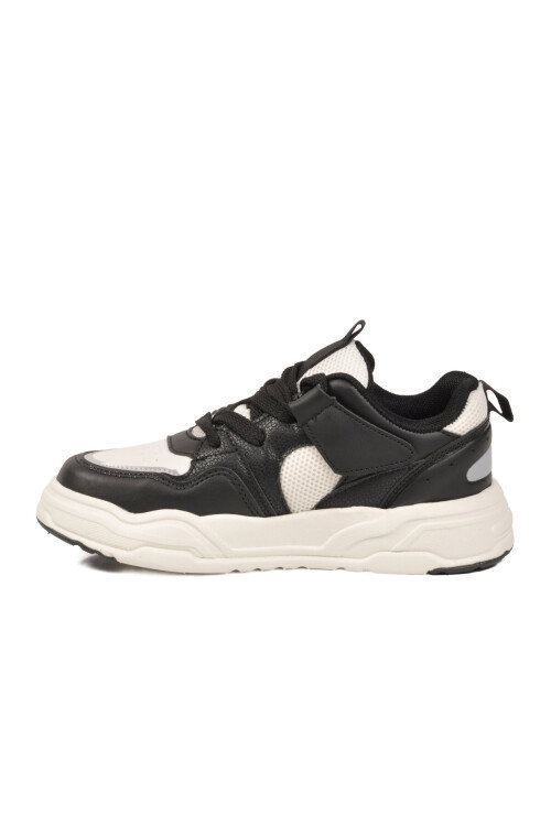 Siyah Beyaz Fileli Hafif Esnek Unisex Çocuk Spor Ayakkabı Jacop F