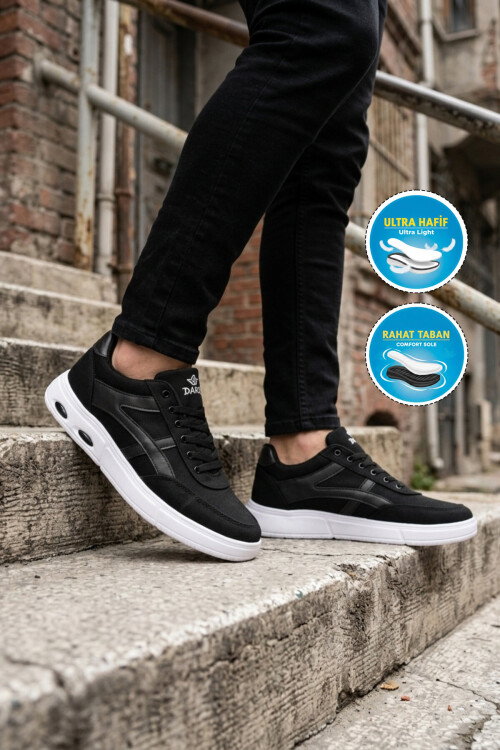 Siyah Beyaz Keten Hafif Esnek Erkek Casual Ayakkabı 2308 M