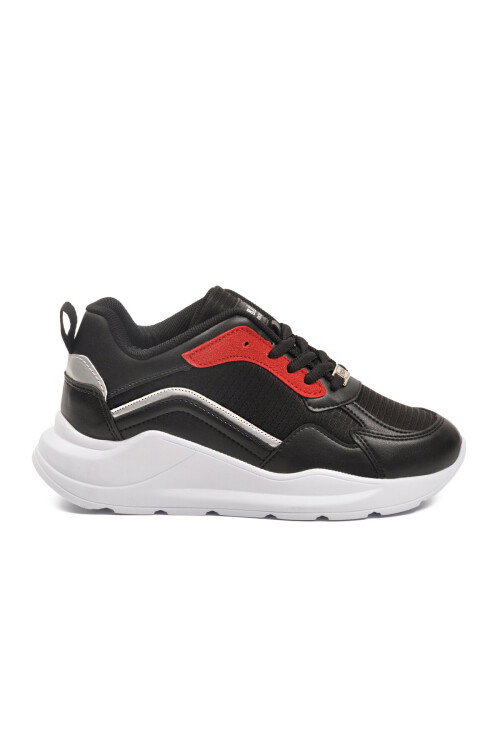 Black Burgundy Thick Sole Lace-Up Womens Sneakers 051 G