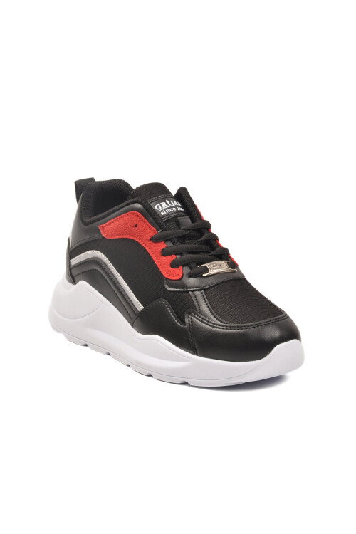 Black Burgundy Thick Sole Lace-Up Womens Sneakers 051 G