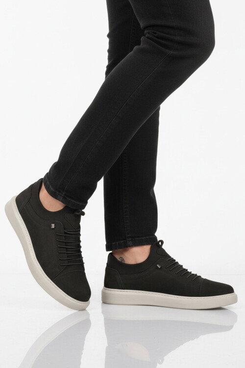 Siyah Buz Hakiki Deri Erkek Casual Ayakkabı 818 M