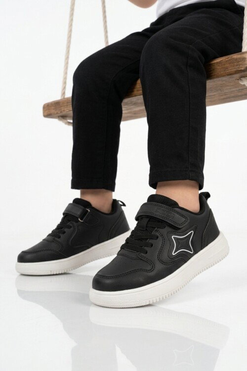 Siyah Cırtlı Hafif Unisex Çocuk Spor Ayakkabı Eldon P