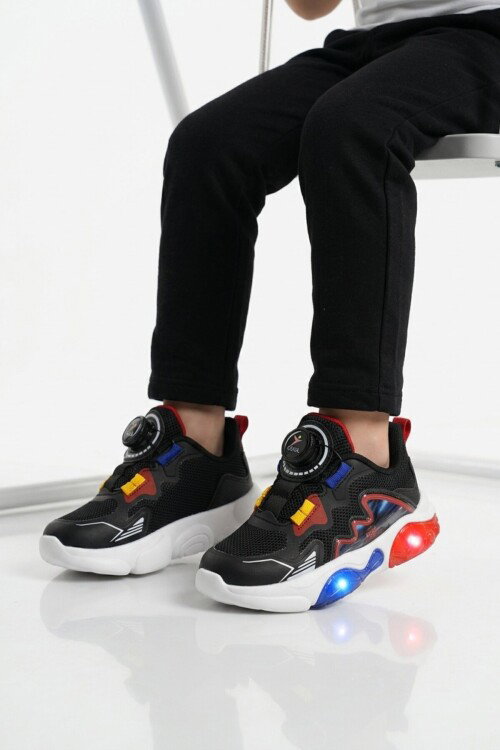 Siyah Misina Bağcıklı Işıklı Hafif Erkek Çocuk Spor Ayakkabı Remy P