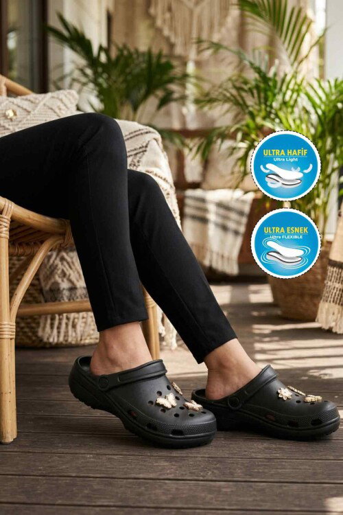 Black Eva Lightweight Womens Sabo Slippers 606 Z