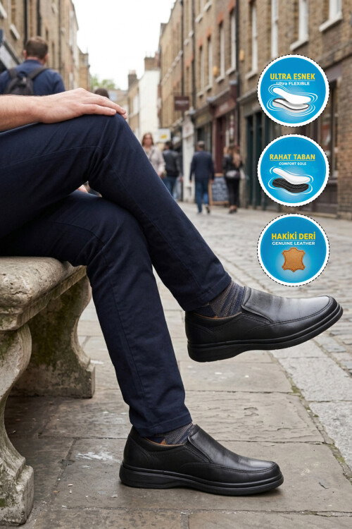 حذاء كاجوال رجالي من الجلد الطبيعي باللون الأسود مقاس 216 م