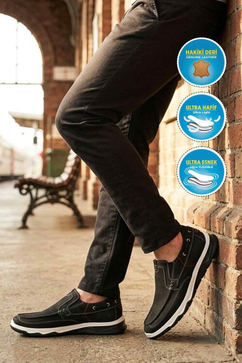 Siyah Hakiki Deri Erkek Casual Ayakkabı 2675 M