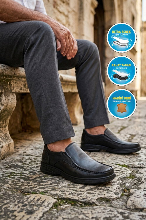 Siyah Hakiki Deri Erkek Casual Ayakkabı 076 M