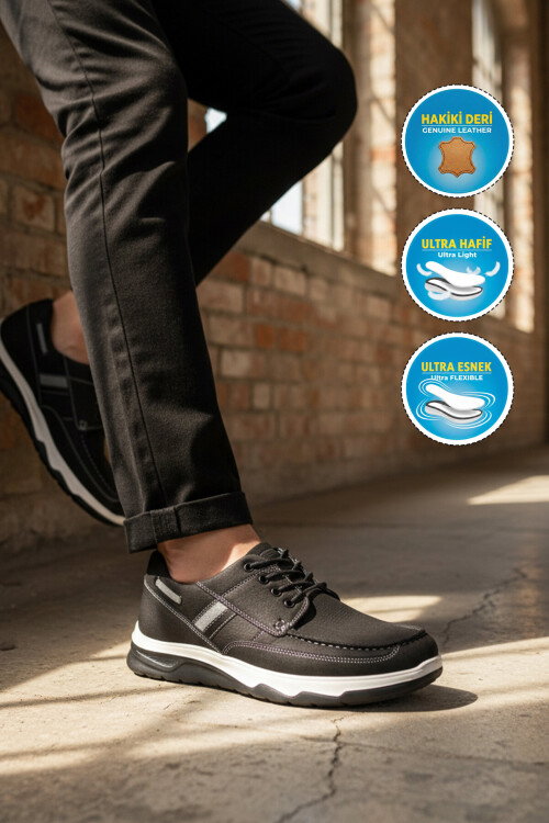 Siyah Hakiki Deri Erkek Casual Ayakkabı 2676 M