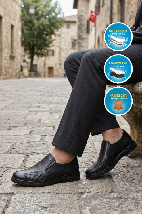 Siyah Hakiki Deri Erkek Casual Ayakkabı 320 M