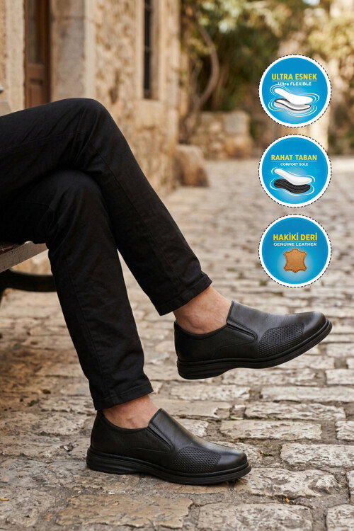 Siyah Hakiki Deri Erkek Casual Ayakkabı 410 M