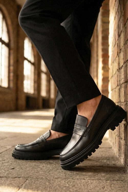 Siyah Hakiki Deri Erkek Casual Ayakkabı 2238 M