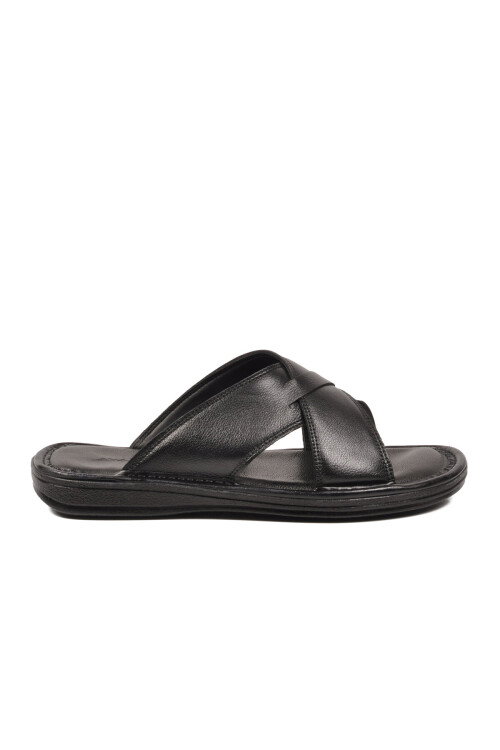 Siyah Yumuşak Taban Hakiki Deri Erkek Terlik 8522 M