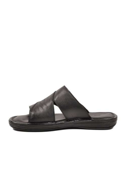 Siyah Hakiki Deri Yumuşak Taban Erkek Terlik 8523 M