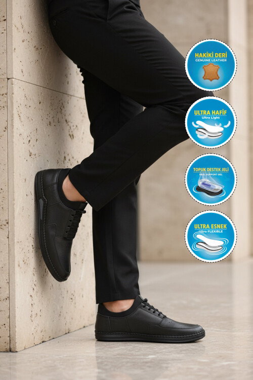 Siyah Hakiki Deri Jel Taban Anatomik Erkek Casual Ayakkabı 418 M