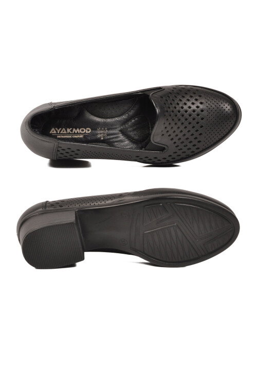 Siyah Hakiki Deri Kadın Topuklu Klasik Ayakkabı 16274 Z