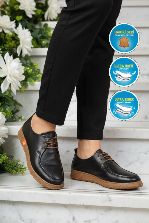 Siyah Hakiki Deri Kadın Casual Ayakkabı 2005 Z