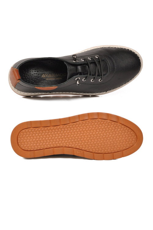 Siyah Hakiki Deri Ortopedik Kadın Casual Ayakkabı 3030 Z