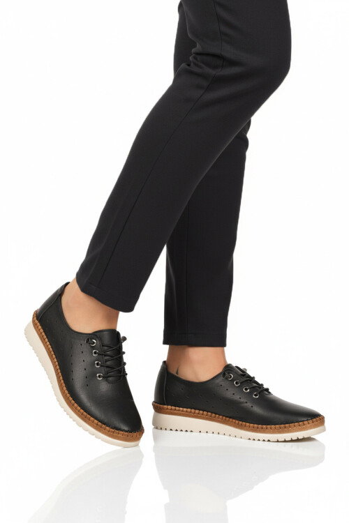 Siyah Hakiki Deri Ortopedik Kadın Casual Ayakkabı 508 Z