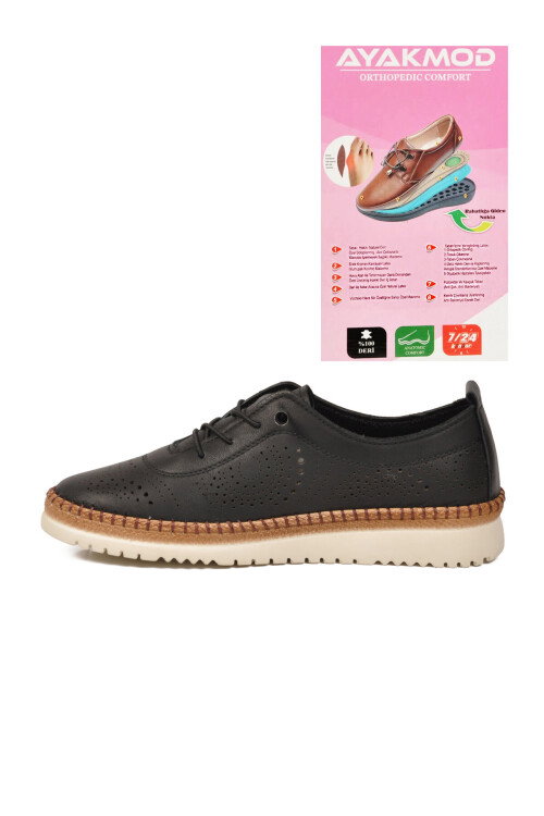 Siyah Hakiki Deri Ortopedik Kadın Casual Ayakkabı 509 Z