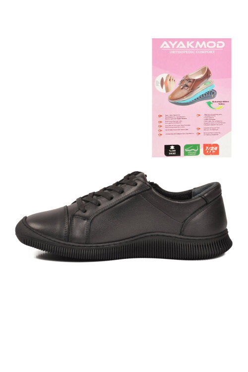 Siyah Hakiki Deri Ortopedik Kadın Casual Ayakkabı 5635 Z