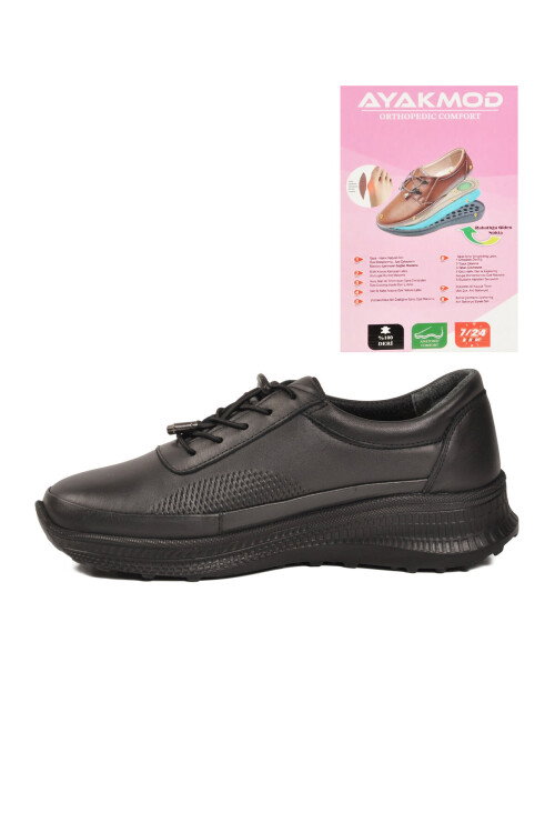 Siyah Hakiki Deri Ortopedik Kadın Casual Ayakkabı 690 Z