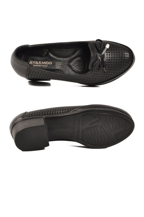 Siyah Hakiki Deri Kadın Topuklu Klasik Ayakkabı 70-1 Z