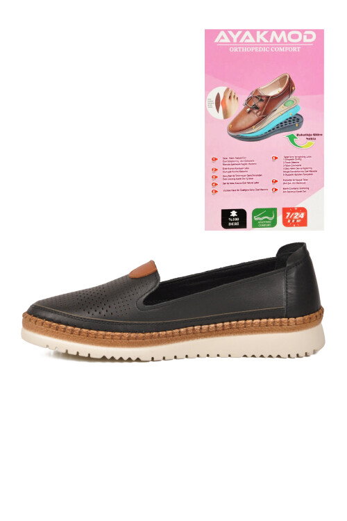 Siyah Hakiki Deri Ortopedik Kadın Casual Ayakkabı 700 Z