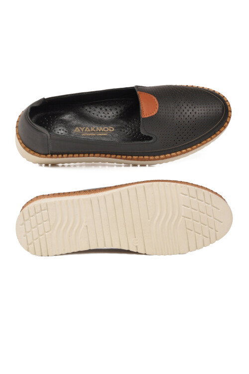 Siyah Hakiki Deri Ortopedik Kadın Casual Ayakkabı 700 Z