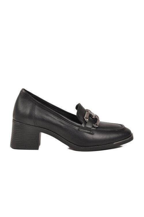 Premium Siyah Hakiki Deri Kadın Topuklu Klasik Ayakkabı 757 Z