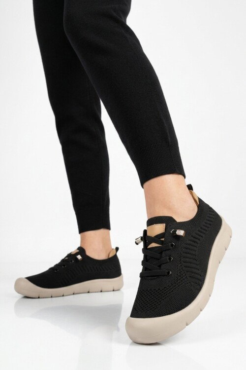 Siyah Anorak Örme Anatomik Kadın Casual Ayakkabı B667 Z