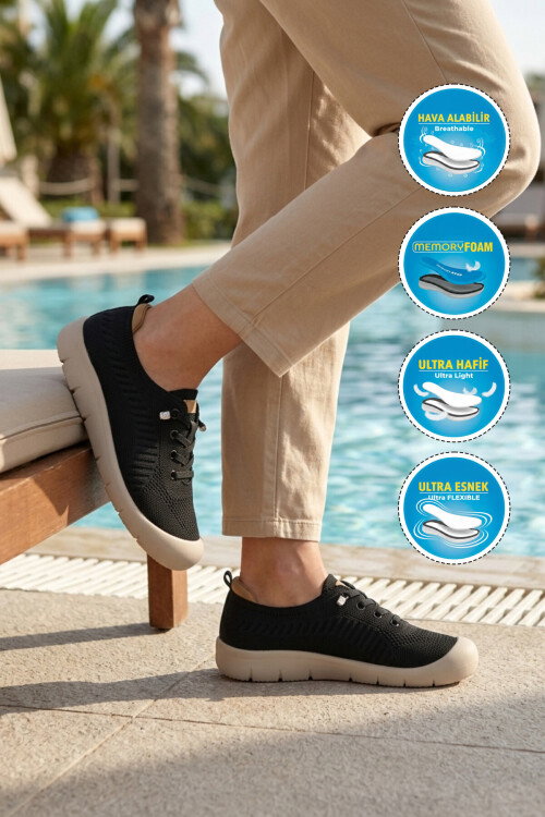 Siyah Anorak Örme Anatomik Kadın Casual Ayakkabı B667 Z
