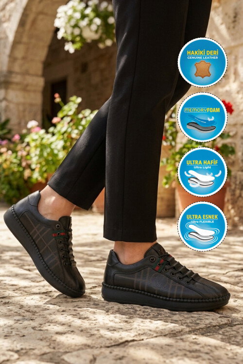 Siyah Hakiki Deri Anatomik Kadın Casual Ayakkabı Z096 Z