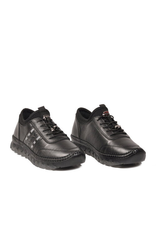 Siyah Hakiki Deri Kadın Casual Ayakkabı Z510 Z